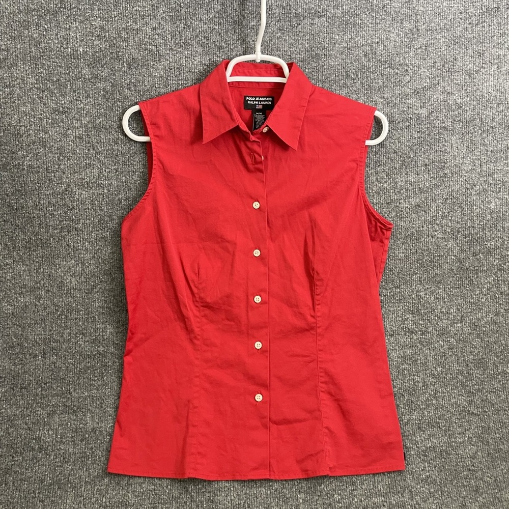 Polo Jeans Co Ralph Lauren Sleeveless Shirt Womens Sz M Button Down Red